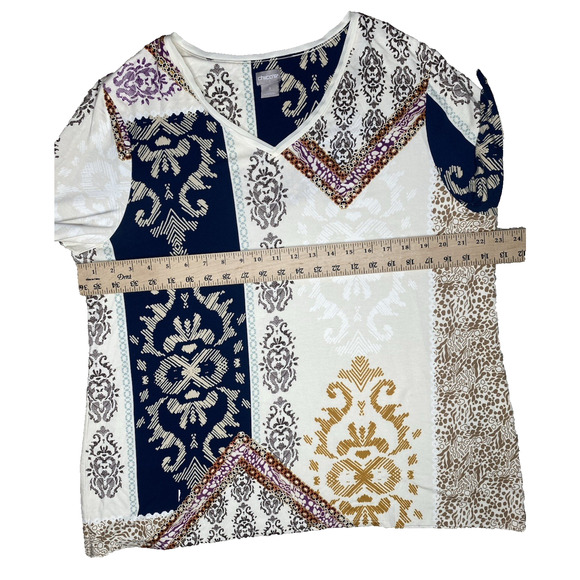 Chicos Blouse Womens Size 3 US 16 Blue & Cream Career Office Pullover Shirt Top - Picture 6 of 9